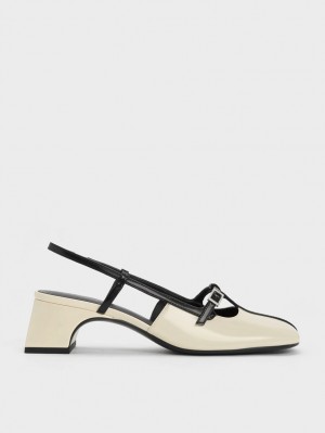 Charles & Keith Two-Tone T-Bar Slingback Pumps Pisket Krem | BHQYM9871