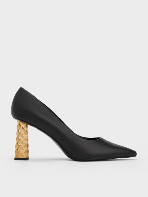 Charles & Keith Vattert Heel Pointed-Tå Pumps Svarte | SKNYM1379