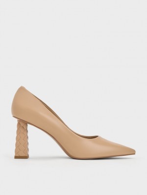 Charles & Keith Vattert Heel Pointed-Tå Pumps Beige | AXTMC2743