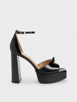 Charles & Keith Verona Patent Lær Platåsandaler Svarte | HNJYK9106