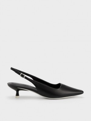 Charles & Keith Vita Square-Tå Slingback Pumps Svarte | DCPYH5197