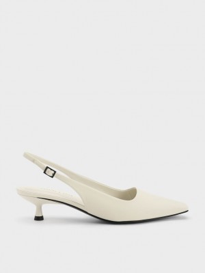 Charles & Keith Vita Square-Tå Slingback Pumps Hvite | OFCGM2459