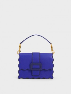 Charles & Keith Waverly Scallop-Trim Tote Veske Blå | RIEUQ0126