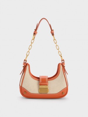 Charles & Keith Winslet Canvas Belted Hobo Veske Oransje | CQYJR7059