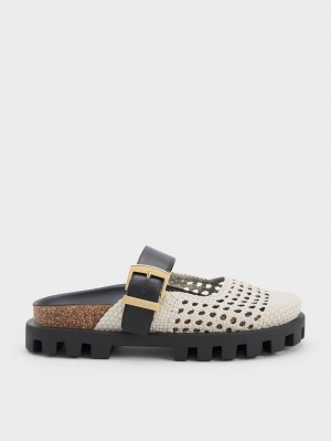 Charles & Keith Woven Buckled Flate Mules Sko Hvite | UTOBN4196