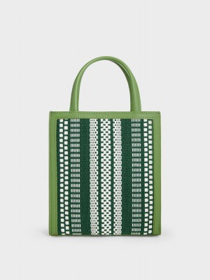 Charles & Keith Woven Double Handle Tote Veske Lyse Grønn | ROFIL9735