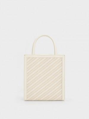 Charles & Keith Woven Double Handle Tote Veske Pisket Krem | BCADE4537