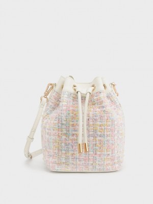 Charles & Keith Woven Handle Tweed Bøtteposer Lyse Rosa | JRXEO5602