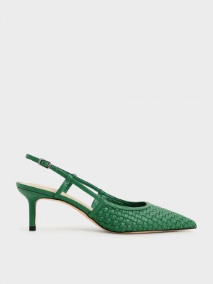 Charles & Keith Woven Slingback Pumps Grønn | VACOP2548