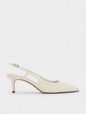 Charles & Keith Woven Slingback Pumps Hvite | DSFXC5641