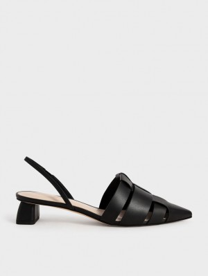 Charles & Keith Woven Slingback Pumps Svarte | NBPJI0943