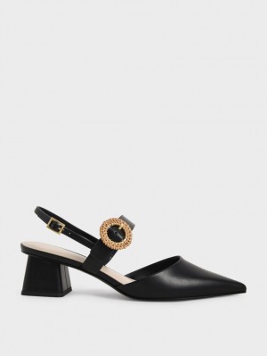 Charles & Keith Woven Spenne Slingback Hælene Pumps Svarte | YJWXN4967