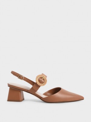 Charles & Keith Woven Spenne Slingback Hælene Pumps Brune | IDLMQ2734