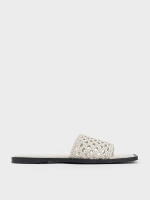 Charles & Keith Woven Square-Tå Badesandaler Hvite | FWPNE5162