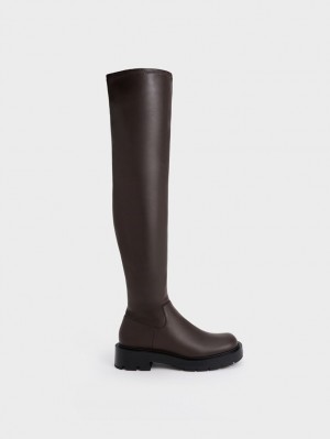 Charles & Keith Zip-Up Thigh Høye Støvletter Mørke Brune | TWUYM0349