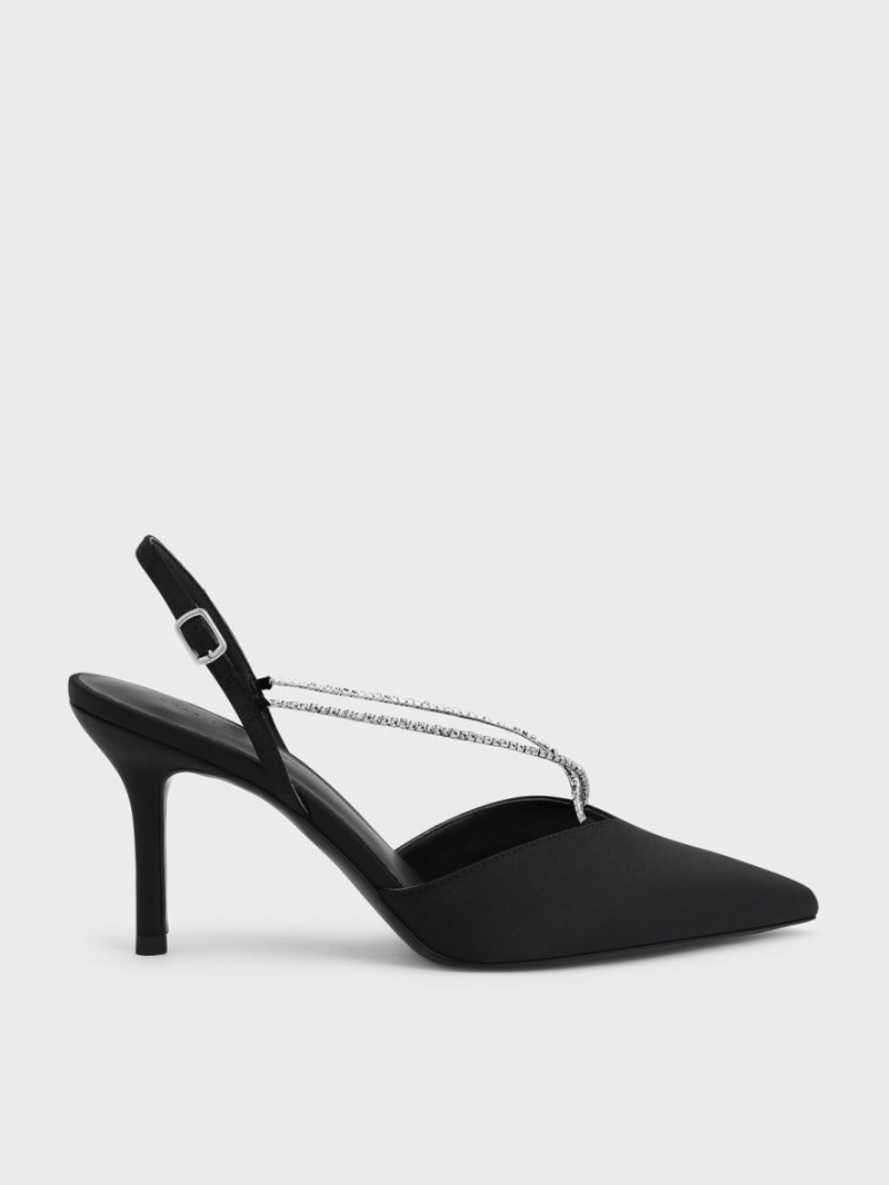 Charles & Keith Adel Recycled Polyester Gem-Reima Slingback Pumps Svarte | GSZLX3984