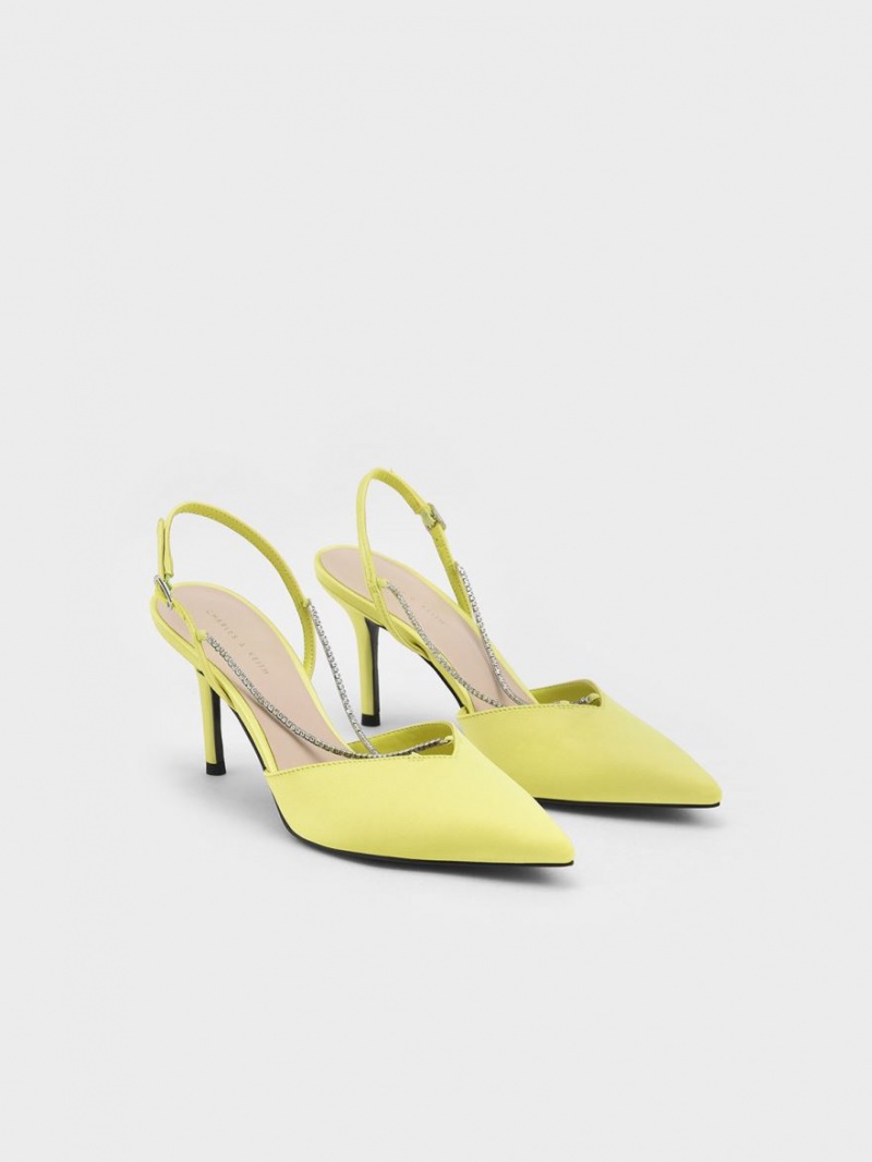 Charles & Keith Adel Recycled Polyester Gem-Reima Slingback Pumps Lyse Grønn | YIPZK5749