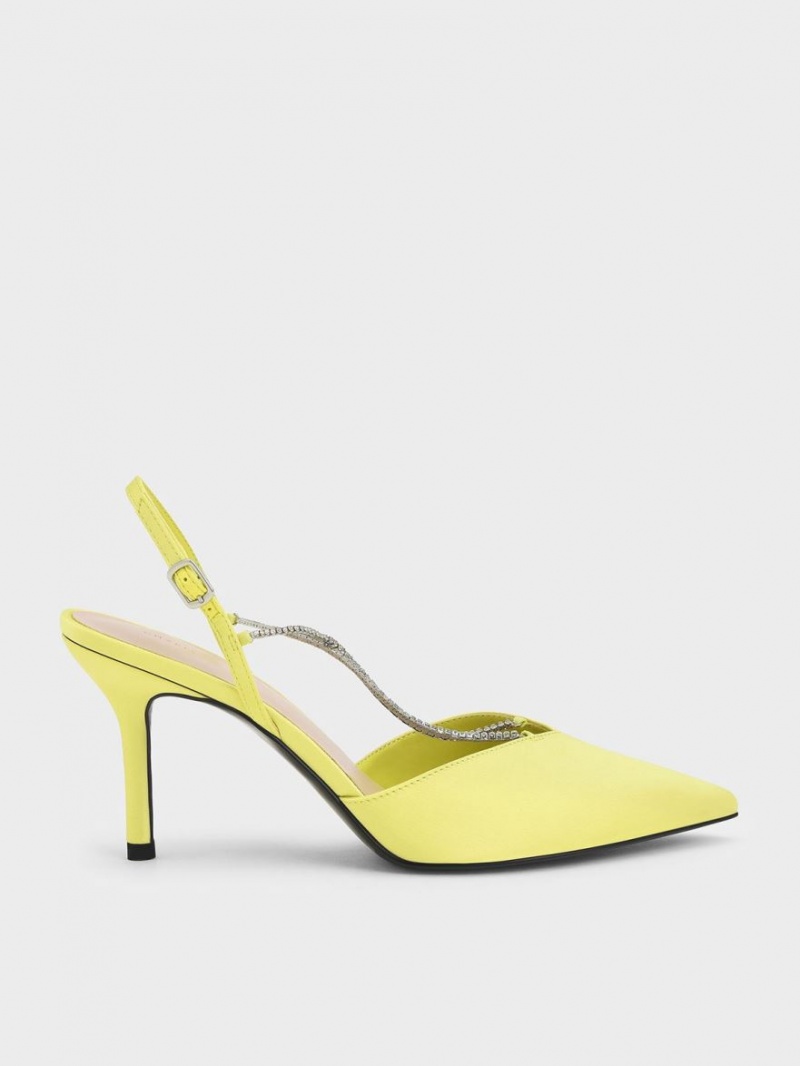 Charles & Keith Adel Recycled Polyester Gem-Reima Slingback Pumps Lyse Grønn | YIPZK5749