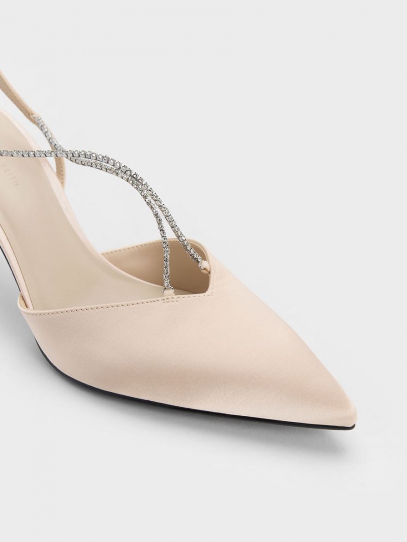 Charles & Keith Adel Recycled Polyester Gem-Reima Slingback Pumps Beige | TFLYD4587