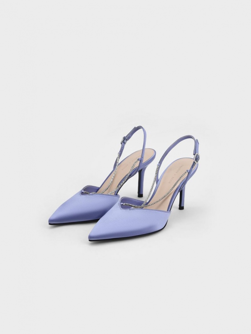 Charles & Keith Adel Recycled Polyester Gem-Reima Slingback Ballerina Pumps Blå | LDVUG0953