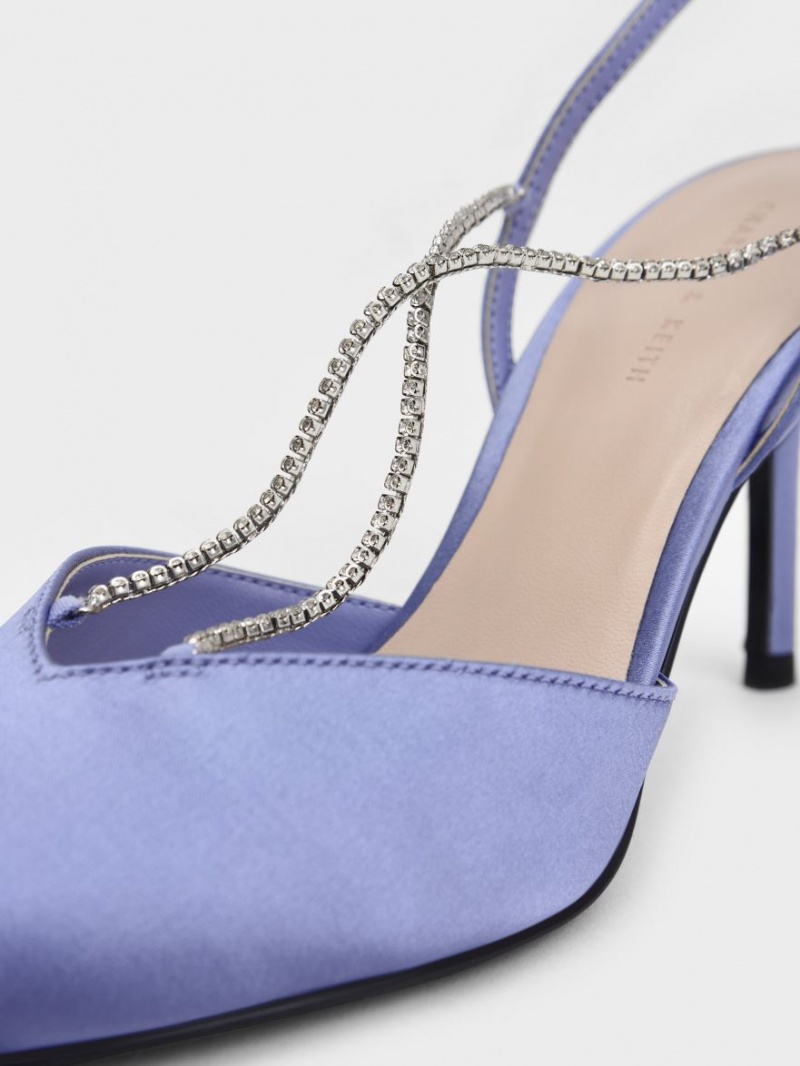 Charles & Keith Adel Recycled Polyester Gem-Reima Slingback Ballerina Pumps Blå | LDVUG0953