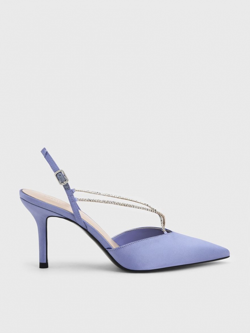 Charles & Keith Adel Recycled Polyester Gem-Reima Slingback Ballerina Pumps Blå | LDVUG0953