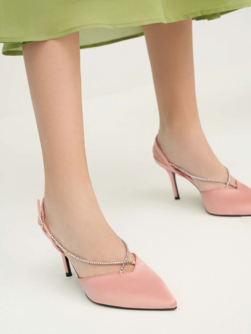 Charles & Keith Adel Recycled Polyester Gem-Reima Slingback Ballerina Pumps Rosa | XRNHI1258