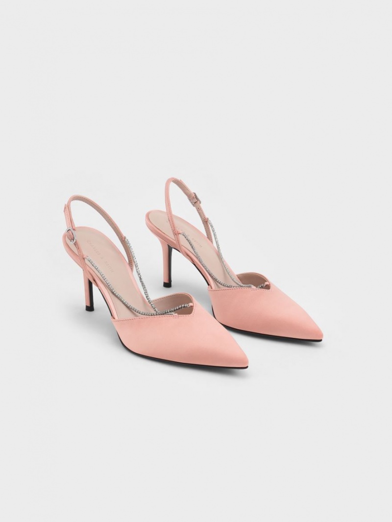 Charles & Keith Adel Recycled Polyester Gem-Reima Slingback Ballerina Pumps Rosa | XRNHI1258