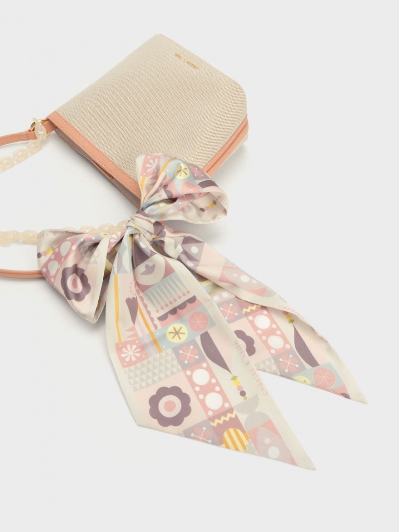 Charles & Keith Alcott Scarf Canvas Bøtteposer Beige | CJBAN6923