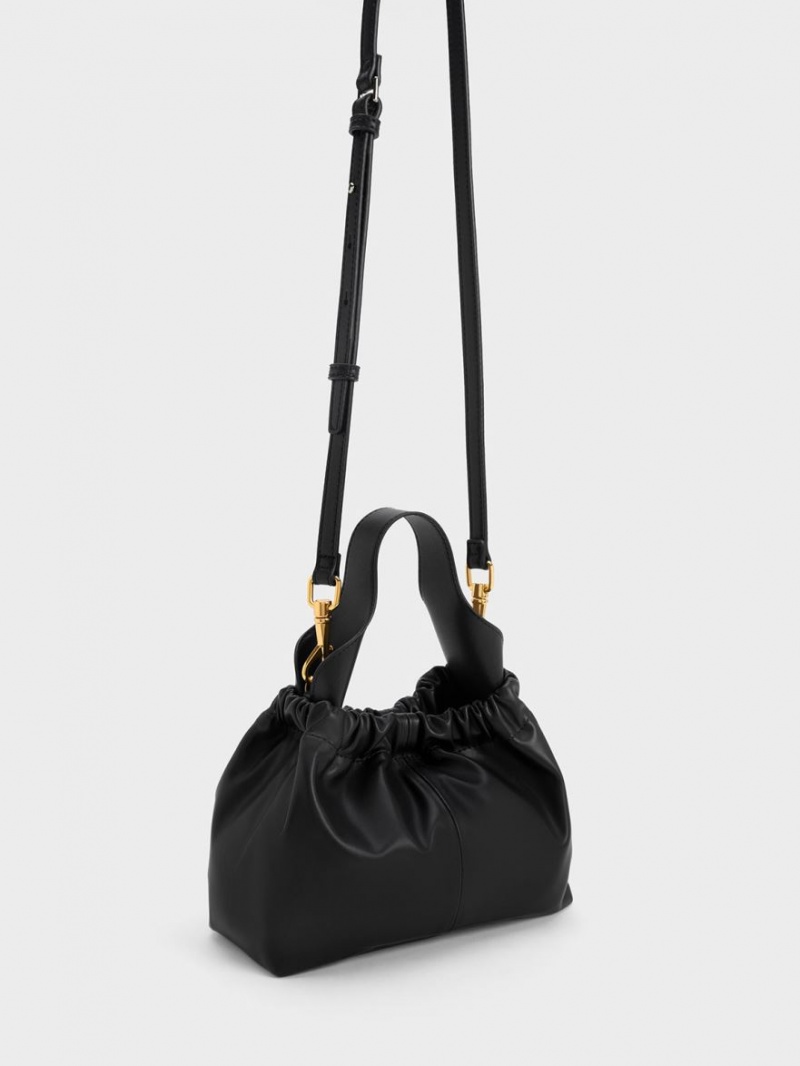 Charles & Keith Ally Ruched Slouchy Tote Veske Svarte | HDPWO1524