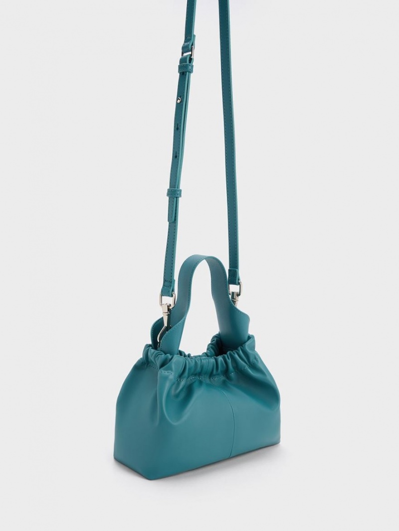 Charles & Keith Ally Ruched Slouchy Tote Veske Turkis | RYXAQ1029