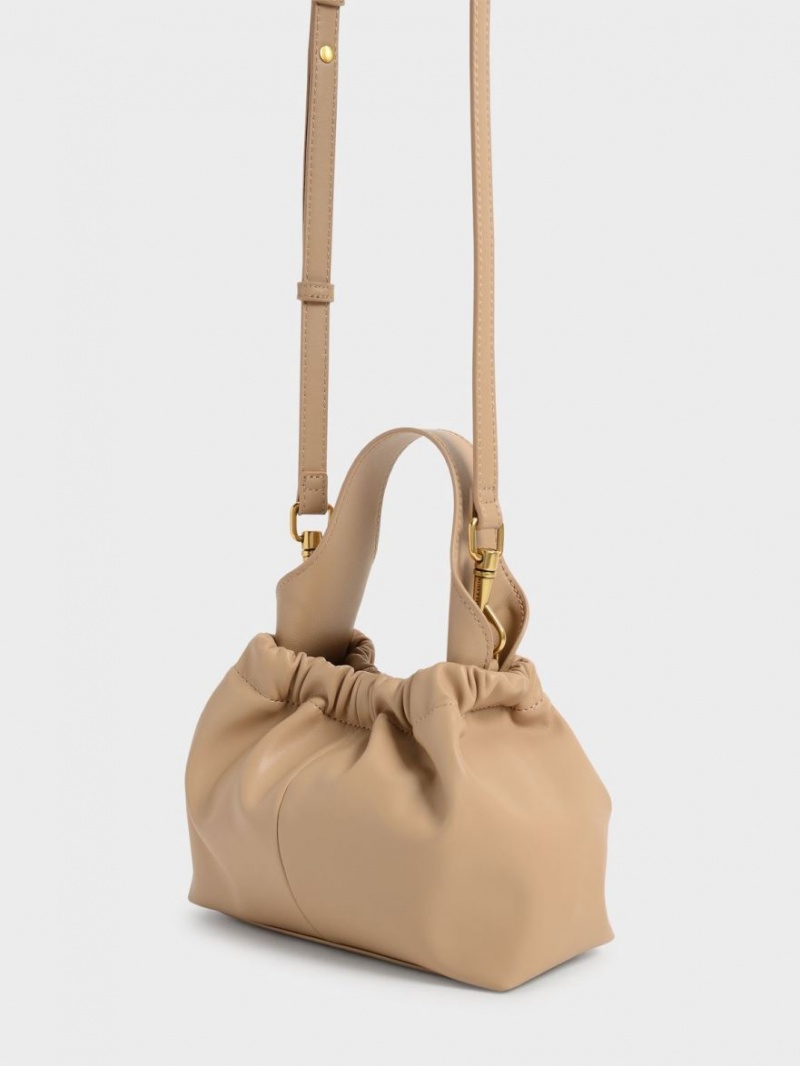 Charles & Keith Ally Ruched Slouchy Tote Veske Beige | JVYGW0741