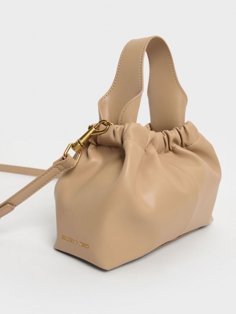 Charles & Keith Ally Ruched Slouchy Tote Veske Beige | JVYGW0741