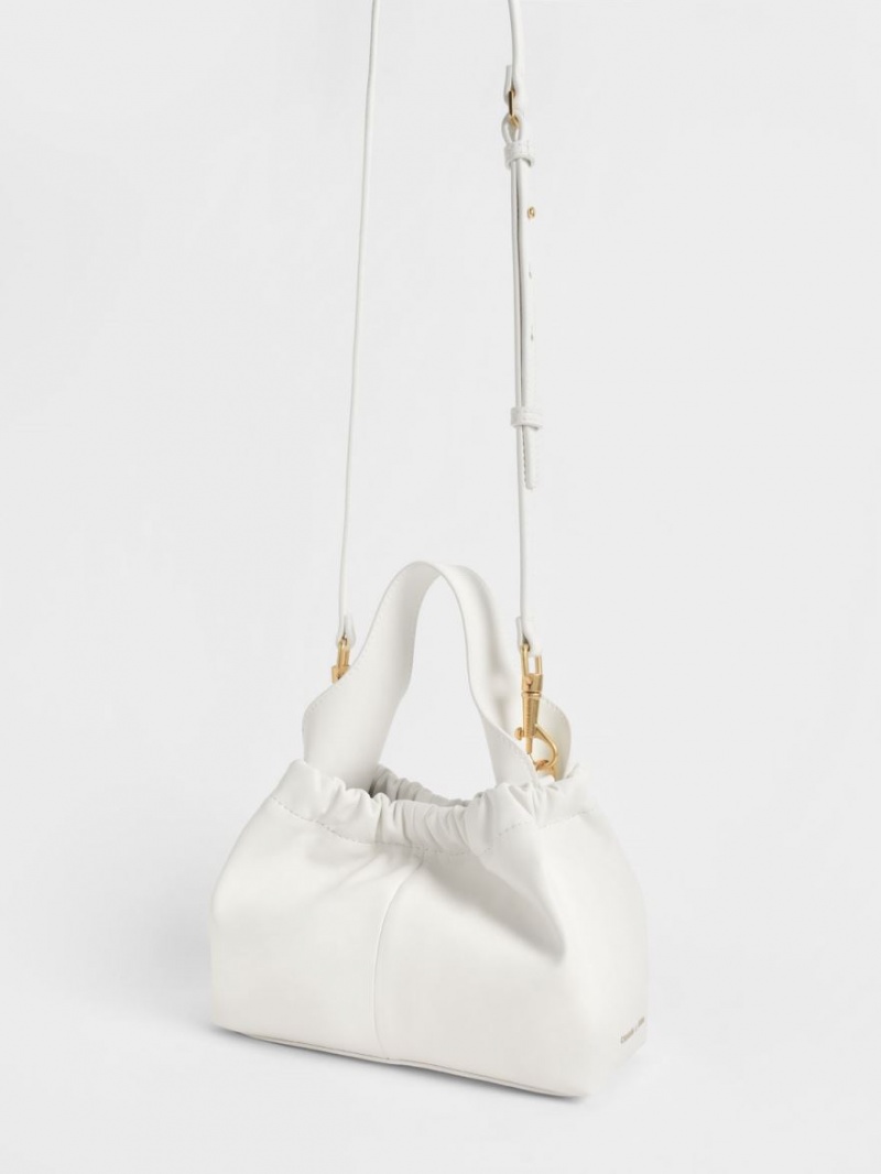 Charles & Keith Ally Ruched Slouchy Tote Veske Hvite | TFXPU5482