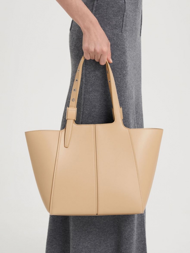 Charles & Keith Altea Tote Veske Beige | EGOQD7285