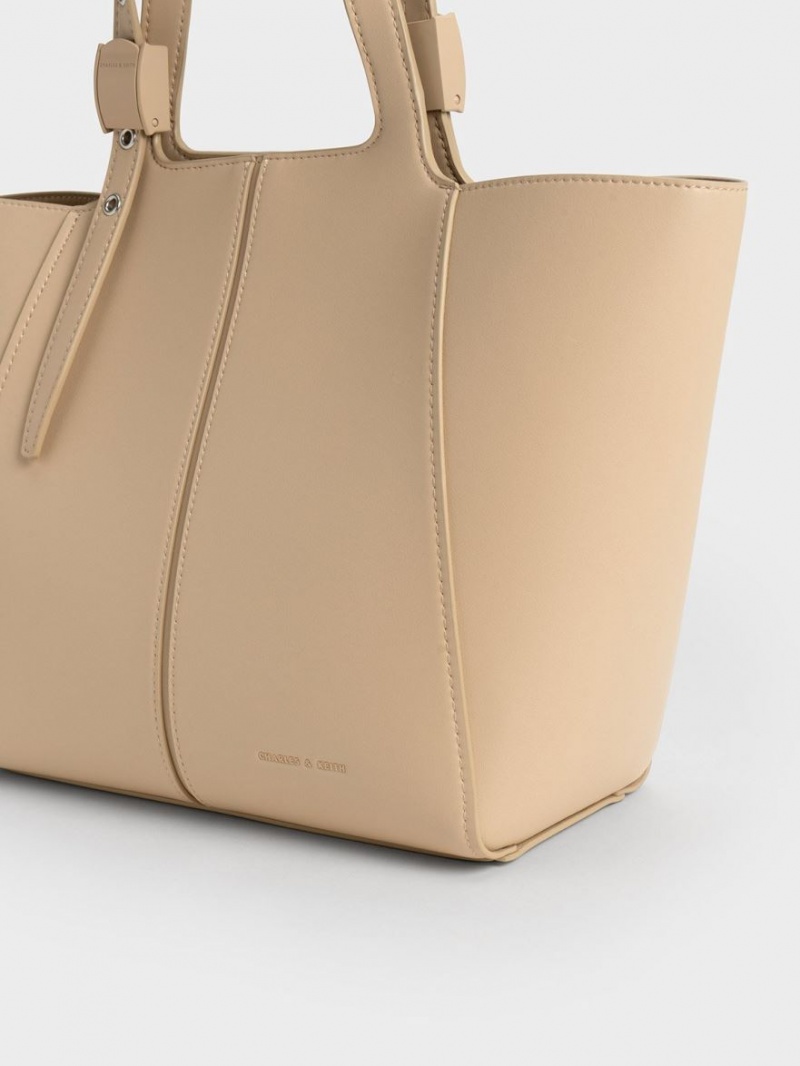 Charles & Keith Altea Tote Veske Beige | EGOQD7285