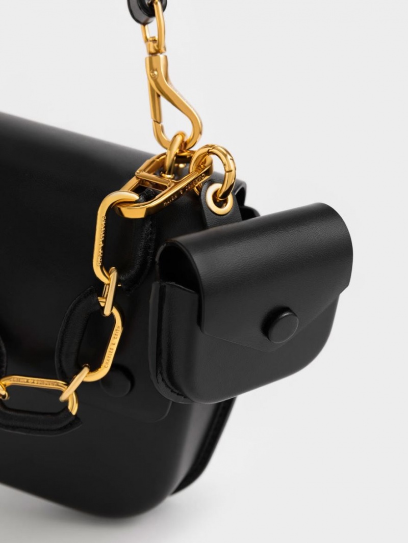 Charles & Keith Amber Chain Handle Push-Lock Håndveske Svarte | XKBLU8542