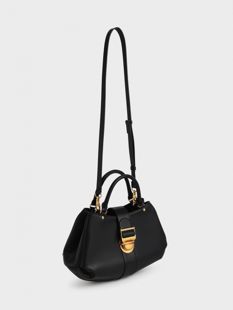 Charles & Keith Amelia Buckled Tote Veske Svarte | HPNAR6547