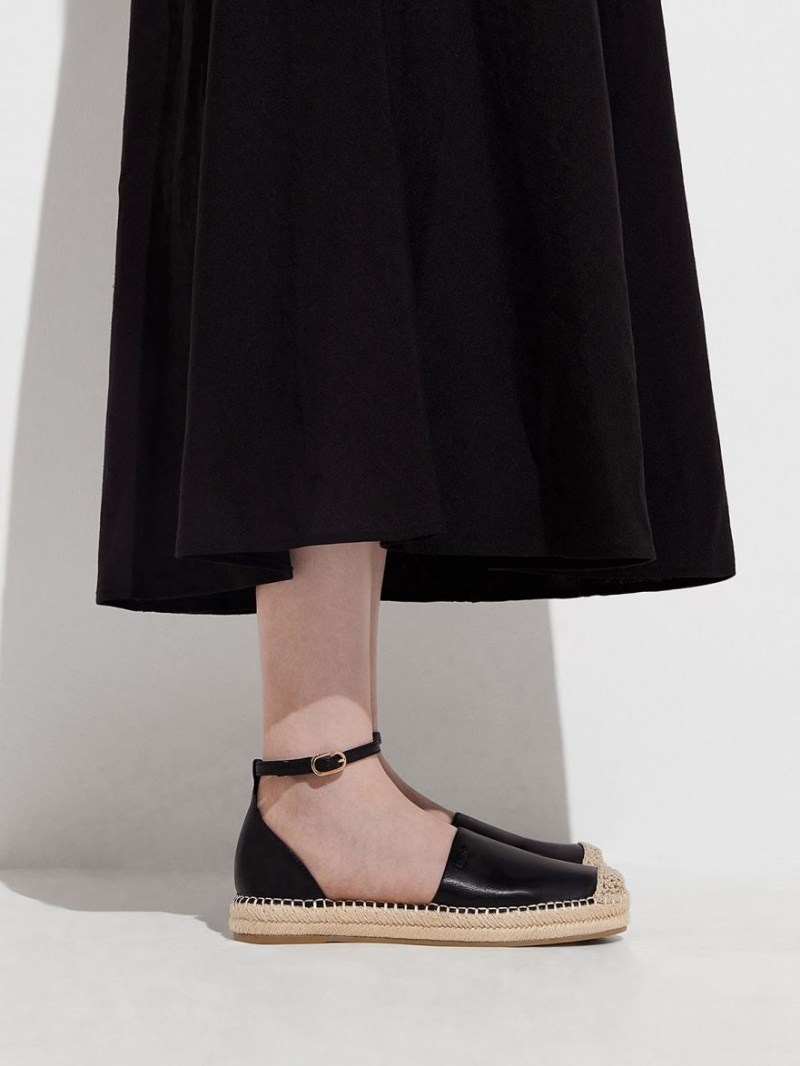 Charles & Keith Ankle-Reima Espadrille Flate Sko Svarte | HLAMX8530