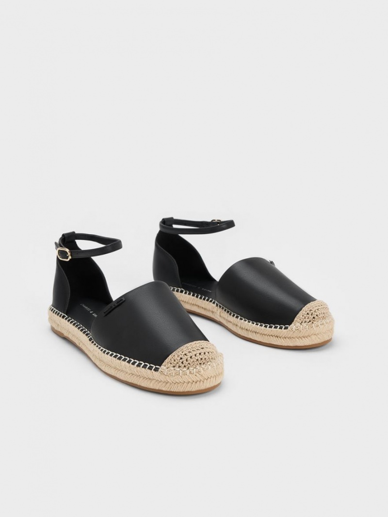 Charles & Keith Ankle-Reima Espadrille Flate Sko Svarte | HLAMX8530