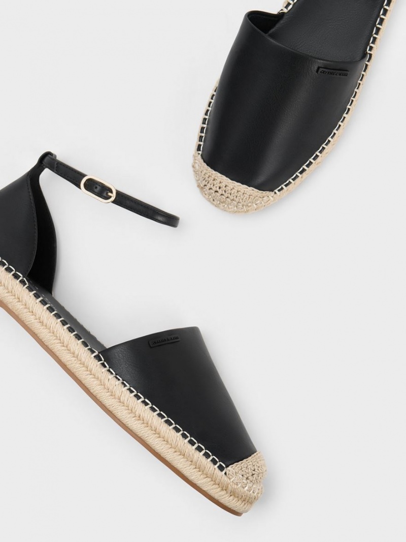 Charles & Keith Ankle-Reima Espadrille Flate Sko Svarte | HLAMX8530