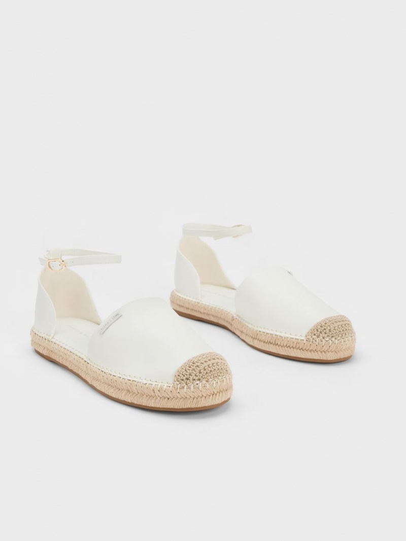 Charles & Keith Ankle-Reima Espadrille Flate Sko Hvite | KFDHU0961