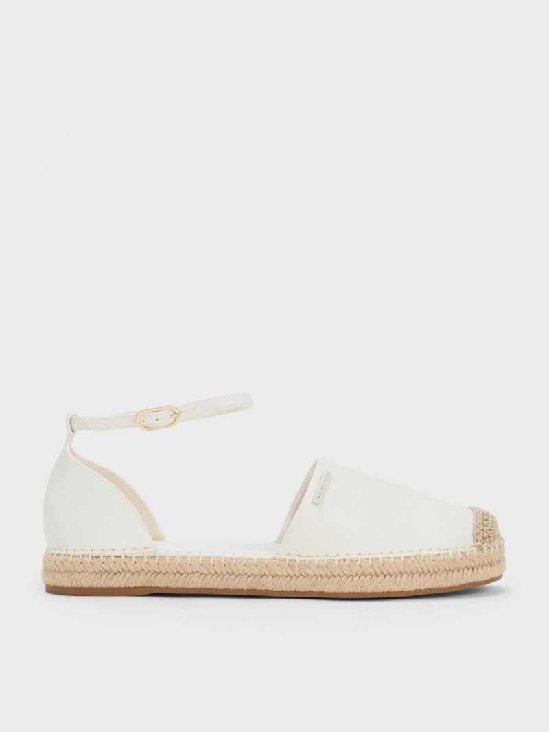 Charles & Keith Ankle-Reima Espadrille Flate Sko Hvite | KFDHU0961