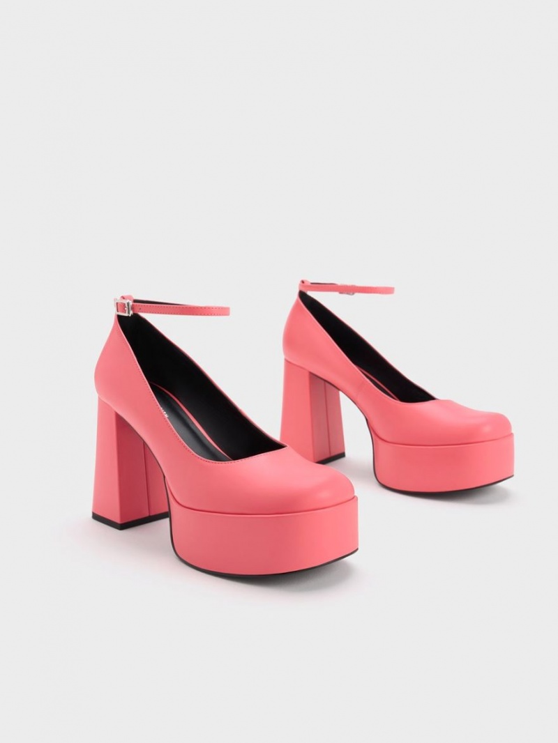 Charles & Keith Ankle-Reima Platform Pumps Rosa | FMZOH5427