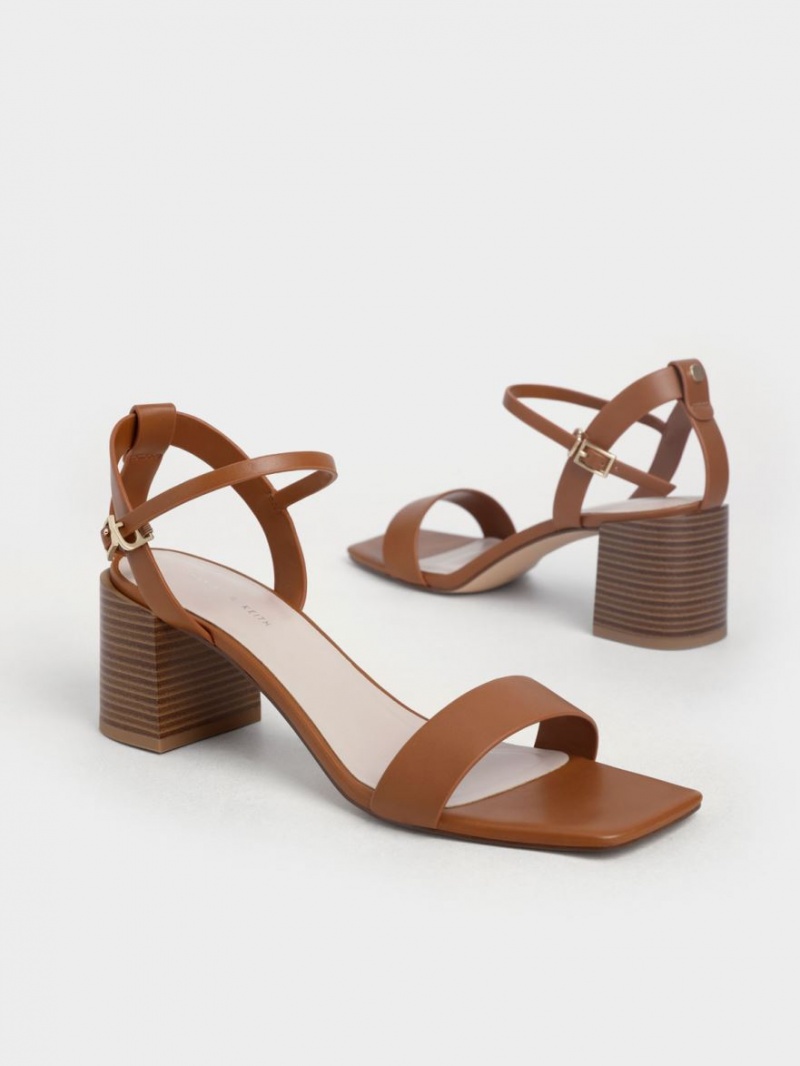 Charles & Keith Ankle Reima Stacked Sandaler med Hæl Brune | FUVTE6254