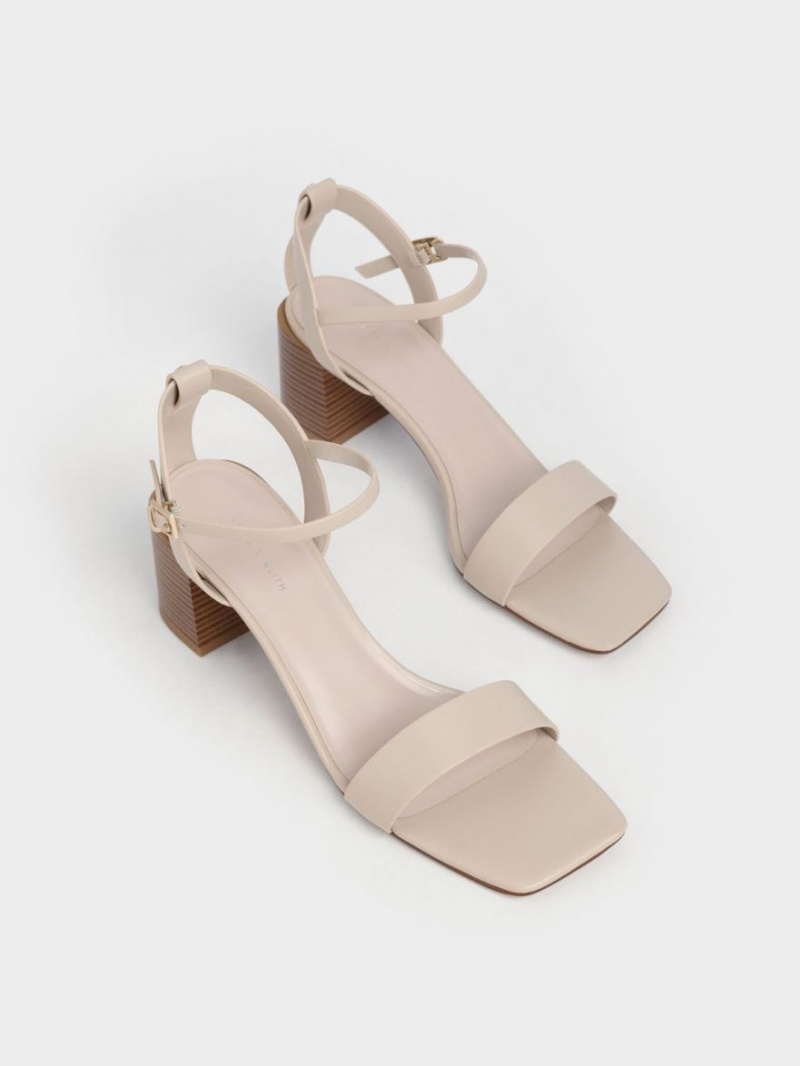 Charles & Keith Ankle Reima Stacked Sandaler med Hæl Beige | VQBXA1987