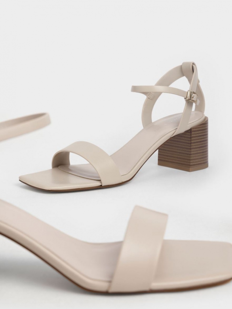 Charles & Keith Ankle Reima Stacked Sandaler med Hæl Beige | VQBXA1987