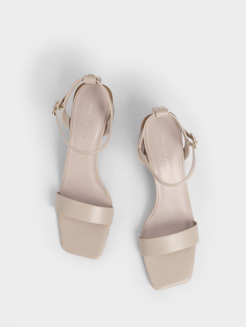 Charles & Keith Ankle Reima Stacked Sandaler med Hæl Beige | VQBXA1987