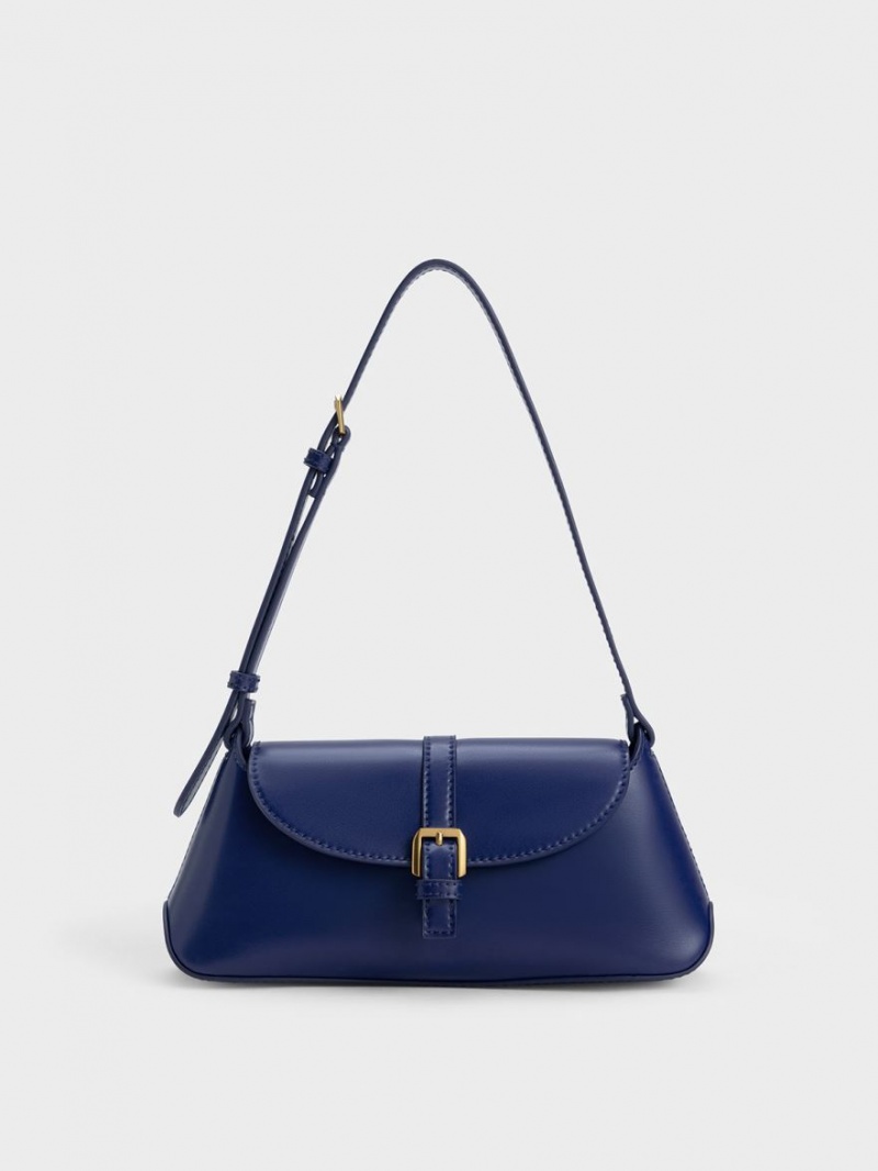 Charles & Keith Annelise Double Belted Skulderveske Marineblå | APIEM3107