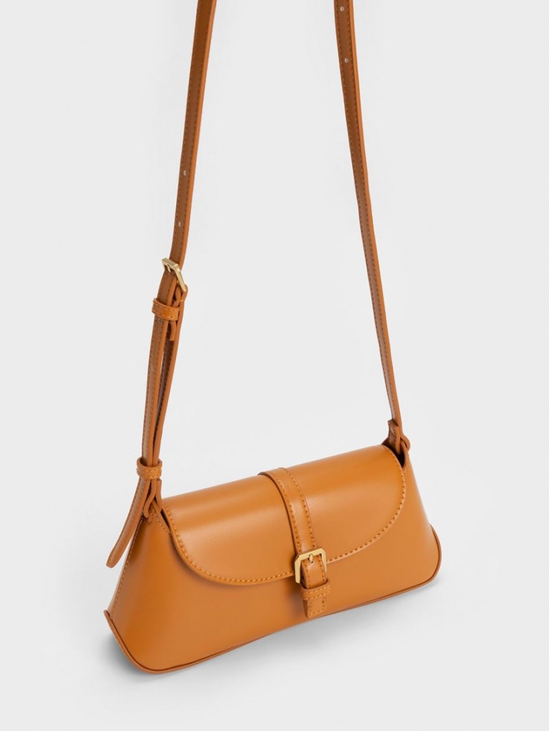 Charles & Keith Annelise Double Belted Skulderveske Oransje | XPINK2741